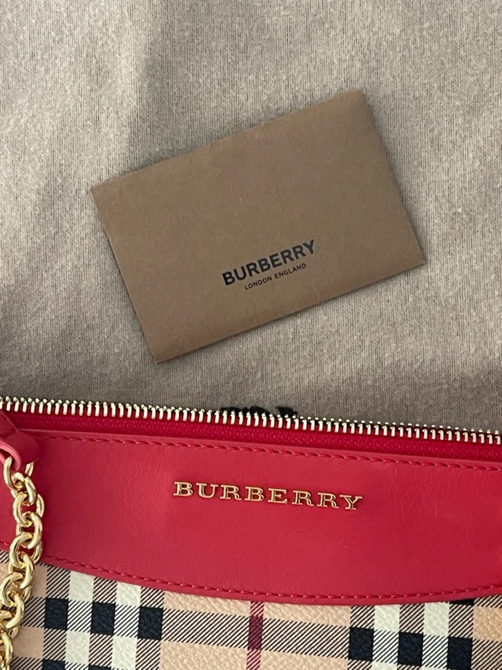 Burberry Peyton Crossbody Haymarket Check Red Trim / Excellent - Picture 5 of 5